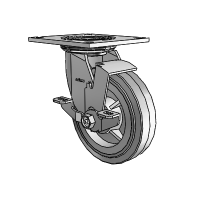 4 Series 1 1/2" Casters Top Plate Swivel Zinc with 6 x 1.5 Performa Rubber (Flat/Grey) Wheel and Top Lock Brake