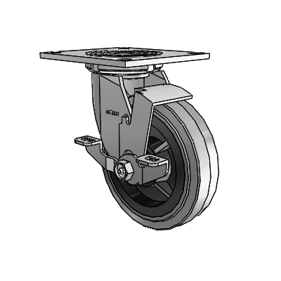 4 Series 1 1/2" Casters Top Plate Swivel Zinc with 6 x 1.5 Performa Rubber (Flat/Conductive) Wheel and Top Lock Brake