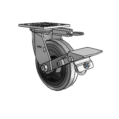 4 Series 1 1/2" Casters Top Plate Swivel Zinc with 6 x 1.5 Performa Rubber (Flat/Conductive) Wheel and Tread Lock Brake