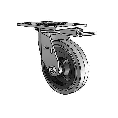 4 roulettes de la série 1 de 1 1/2", à plaque supérieure pivotante en zinc, avec 6 roues en caoutchouc Performa de 1,5 (plates/conductrices)
