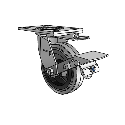 4 Series 1 1/2" Casters Top Plate Swivel Zinc with 6 x 1.5 Performa Rubber (Flat/Conductive) Wheel and Tread Lock Brake