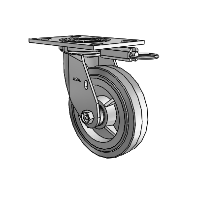 4 roulettes de la série 1 de 1 1/2", à plaque supérieure pivotante en zinc, avec roue en caoutchouc Performa de 6 x 1,5 (plate/grise)