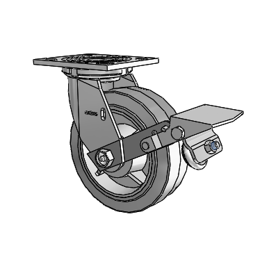 4 Series 2 Inch Wide Top Plate Swivel Caster with 6 x 2 Performa Rubber (Flat/Grey) Wheel and Tread Lock Brake