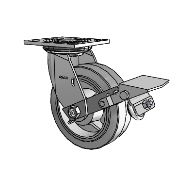 4 Series 2 Inch Wide Top Plate Swivel Caster with 6 x 2 Performa Rubber (Flat/Grey) Wheel and Tread Lock Brake