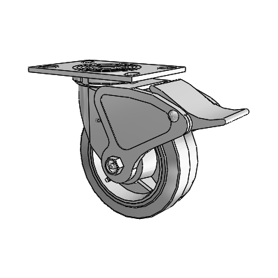 4 Series 2 Inch Wide Top Plate Swivel Caster with 6 x 2 Performa Rubber (Flat/Grey) Wheel and Total Lock Brake