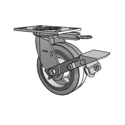 4 Series 2 Inch Wide Top Plate Swivel Caster with 6 x 2 Performa Rubber (Flat/Grey) Wheel and Tread Lock Brake