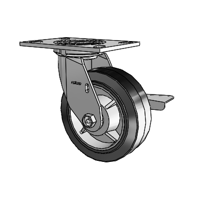 4 Series 2 Inch Wide Top Plate Swivel Caster with 6 x 2 Performa Rubber (Flat/Black) Wheel and Side Lock Brake