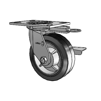 4 Series 2 Inch Wide Top Plate Swivel Caster with 6 x 2 Performa Rubber (Flat/Black) Wheel and Side Lock Brake