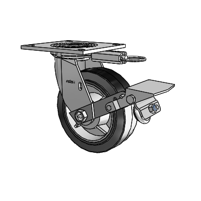 4 Series 2 Inch Wide Top Plate Swivel Caster with 6 x 2 Performa Rubber (Flat/Black) Wheel and Tread Lock Brake