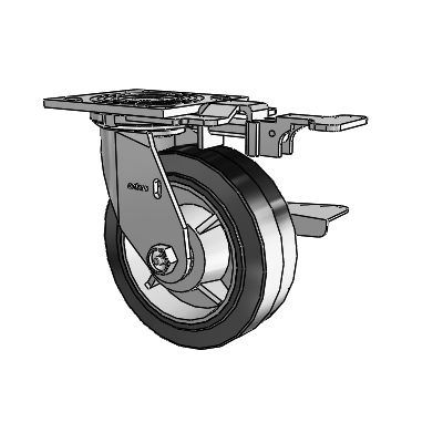 4 Series 2 Inch Wide Top Plate Swivel Caster with 6 x 2 Performa Rubber (Flat/Black) Wheel and Side Lock Brake
