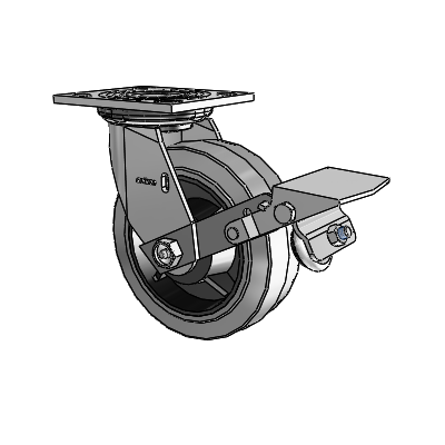 4 Series 2 Inch Wide Top Plate Swivel Caster with 6 x 2 Performa Rubber (Flat/Conductive) Wheel and Tread Lock Brake