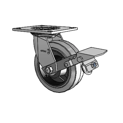 4 Series 2 Inch Wide Top Plate Swivel Caster with 6 x 2 Performa Rubber (Flat/Conductive) Wheel and Tread Lock Brake