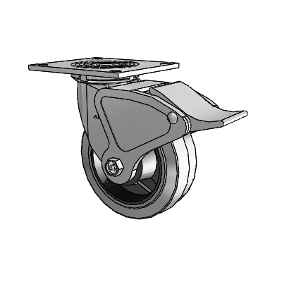 4 Series 2 Inch Wide Top Plate Swivel Caster with 6 x 2 Performa Rubber (Flat/Conductive) Wheel and Total Lock Brake