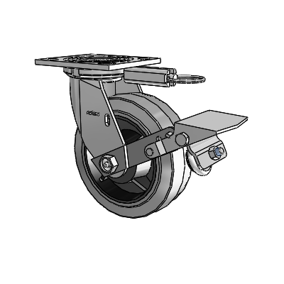 4 Series 2 Inch Wide Top Plate Swivel Caster with 6 x 2 Performa Rubber (Flat/Conductive) Wheel and Tread Lock Brake