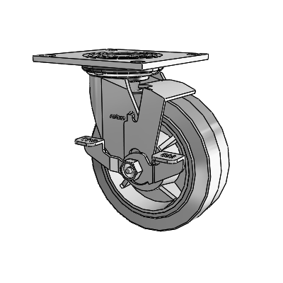 4 Series 2 Inch Wide Top Plate Swivel Caster with 6 x 2 Performa Rubber (Flat/Grey) Wheel and Top Lock Brake
