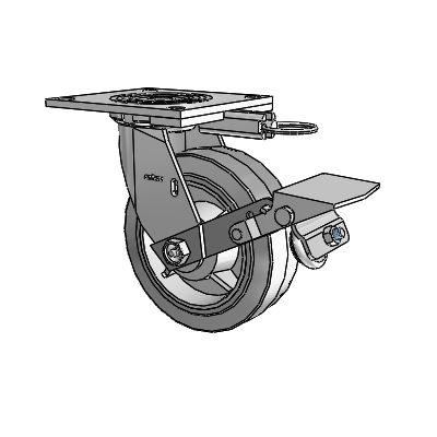 4 Series 2 Inch Wide Top Plate Swivel Caster with 6 x 2 Performa Rubber (Flat/Grey) Wheel and Tread Lock Brake