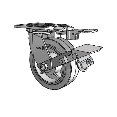 4 Series 2 Inch Wide Top Plate Swivel Caster with 6 x 2 Performa Rubber (Flat/Grey) Wheel and Tread Lock Brake