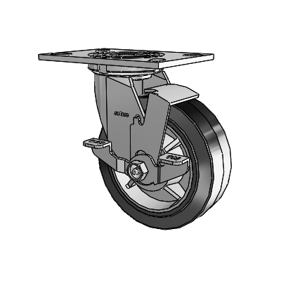 4 Series 2 Inch Wide Top Plate Swivel Caster with 6 x 2 Performa Rubber (Flat/Black) Wheel and Top Lock Brake