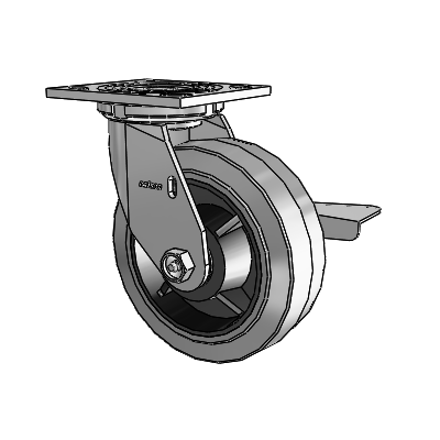 4 Series 2 Inch Wide Top Plate Swivel Caster with 6 x 2 Performa Rubber (Flat/Conductive) Wheel and Side Lock Brake