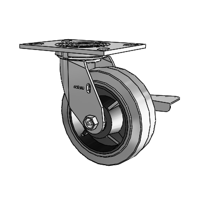 4 Series 2 Inch Wide Top Plate Swivel Caster with 6 x 2 Performa Rubber (Flat/Conductive) Wheel and Side Lock Brake