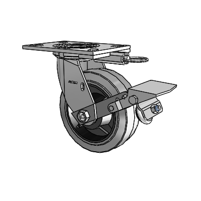 4 Series 2 Inch Wide Top Plate Swivel Caster with 6 x 2 Performa Rubber (Flat/Conductive) Wheel and Tread Lock Brake