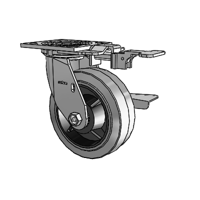 4 Series 2 Inch Wide Top Plate Swivel Caster with 6 x 2 Performa Rubber (Flat/Conductive) Wheel and Side Lock Brake