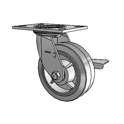4 Series 2 Inch Wide Top Plate Swivel Caster with 6 x 2 Performa Rubber (Flat/Grey) Wheel and Side Lock Brake