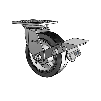 4 Series 2 Inch Wide Top Plate Swivel Caster with 6 x 2 Performa Rubber (Flat/Black) Wheel and Tread Lock Brake