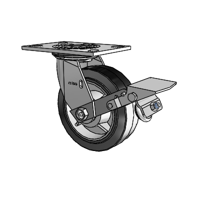 4 Series 2 Inch Wide Top Plate Swivel Caster with 6 x 2 Performa Rubber (Flat/Black) Wheel and Tread Lock Brake