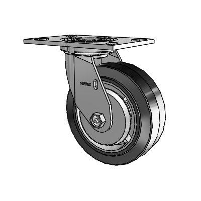 4 Series 2 Inch Wide Top Plate Swivel Caster with 6 x 2 Performa Rubber (Flat/Black) Wheel