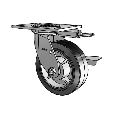 4 Series 2 Inch Wide Top Plate Swivel Caster with 6 x 2 Performa Rubber (Flat/Black) Wheel and Side Lock Brake