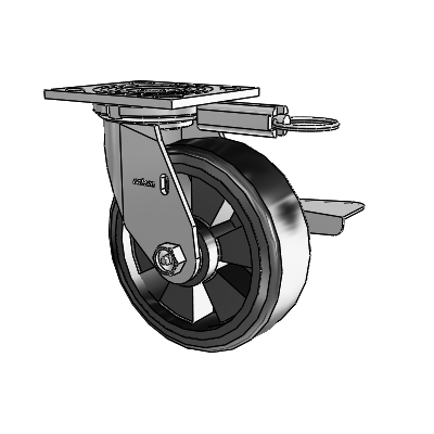 4 Series 2 Inch Wide Top Plate Swivel Caster with 6 x 2 Trans-forma LT (Flat) Wheel and Side Lock Brake