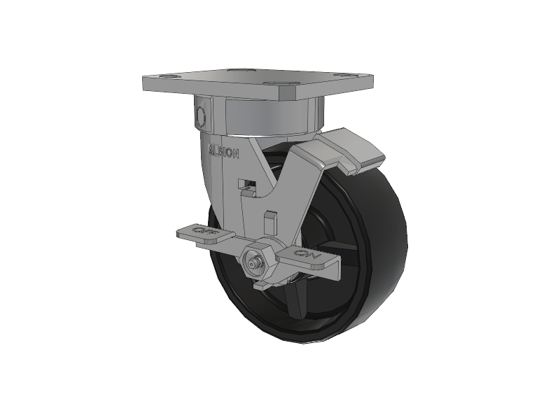 120 Series Top Plate Swivel Caster with 5 x 2 Black Polypropylene PB - Polypropylene Wheel and Stainless Steel Face Brake