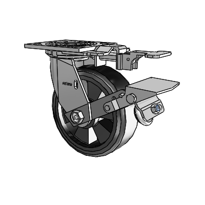 4 Series 2 Inch Wide Top Plate Swivel Caster with 6 x 2 Trans-forma LT (Flat) Wheel and Tread Lock Brake