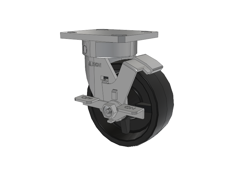 120 Series Top Plate Swivel Caster with 5 x 2 Black Polypropylene PB - Polypropylene Wheel and Stainless Steel Face Brake