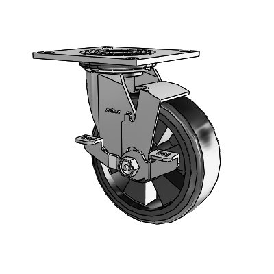 4 Series 2 Inch Wide Top Plate Swivel Caster with 6 x 2 Trans-forma LT (Flat) Wheel and Top Lock Brake