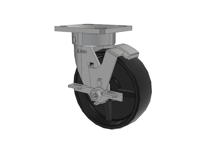 120 Series Top Plate Swivel Caster with 6 x 2 Black Polypropylene PB - Polypropylene Wheel and Stainless Steel Face Brake