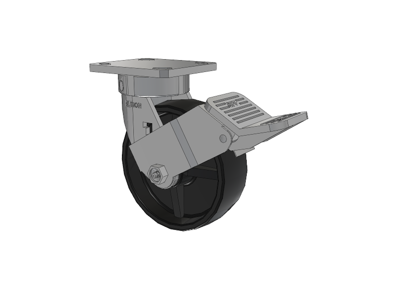 120 Series Top Plate Swivel Caster with 6 x 2 Black Polypropylene PB - Polypropylene Wheel and Stainless Steel Face Brake