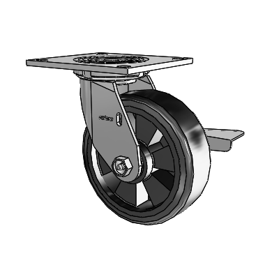 4 Series 2 Inch Wide Top Plate Swivel Caster with 6 x 2 Trans-forma LT (Flat) Wheel and Side Lock Brake