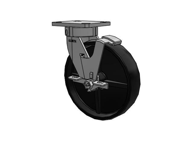 120 Series Top Plate Swivel Caster with 8 x 2 Black Polypropylene PB - Polypropylene Wheel and Stainless Steel Face Brake