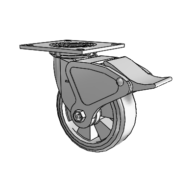 4 Series 2 Inch Wide Top Plate Swivel Caster with 6 x 2 Trans-forma (Flat) Wheel and Total Lock Brake