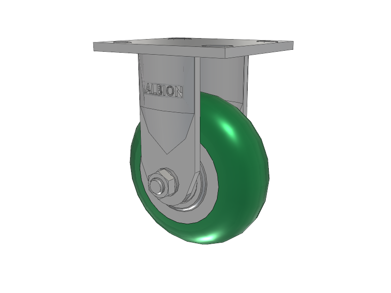 120 Series Top Plate Rigid Caster with 5 x 2 Green Tread on Aluminum Core PM - Round Polyurethane 95A (Aluminum Core) Wheel