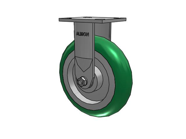120 Series Top Plate Rigid Caster with 8 x 2 Green Tread on Aluminum Core PM - Round Polyurethane 95A (Aluminum Core) Wheel