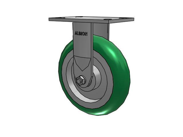 120 Series Top Plate Rigid Caster with 8 x 2 Green Tread on Aluminum Core PM - Round Polyurethane 95A (Aluminum Core) Wheel