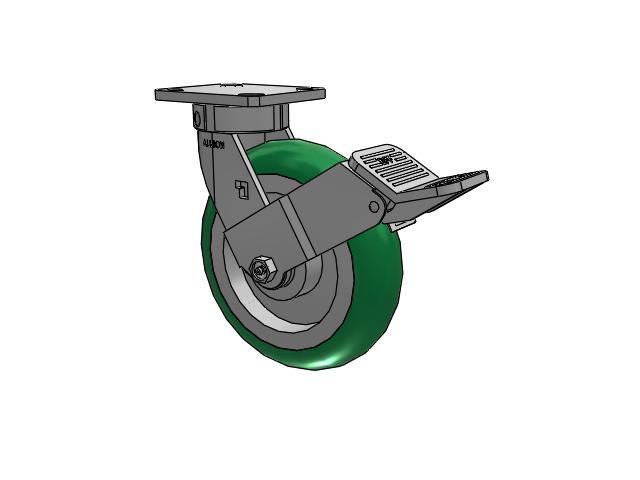 120 Series Top Plate Swivel Caster with 8 x 2 Green Tread on Aluminum Core PM - Round Polyurethane 95A (Aluminum Core) Wheel and Stainless Steel Face Brake