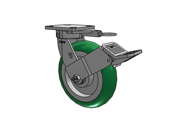 120 Series Top Plate Swivel Caster with 8 x 2 Green Tread on Aluminum Core PM - Round Polyurethane 95A (Aluminum Core) Wheel and Stainless Steel Face Brake