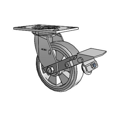 4 Series 2 Inch Wide Top Plate Swivel Caster Caster with 6 x 2 Trans-forma HD (Flat) Wheel and Tread Lock Brake