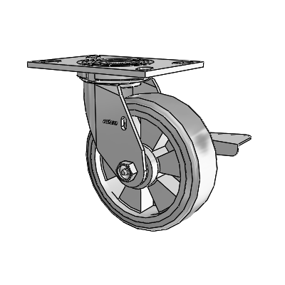 4 Series 2 Inch Wide Top Plate Swivel Caster Caster with 6 x 2 Trans-forma HD (Flat) Wheel and Side Lock Brake