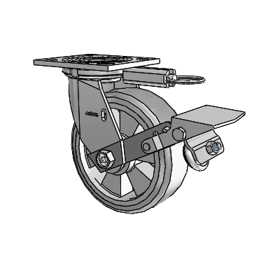 4 Series 2 Inch Wide Top Plate Swivel Caster Caster with 6 x 2 Trans-forma HD (Flat) Wheel and Tread Lock Brake