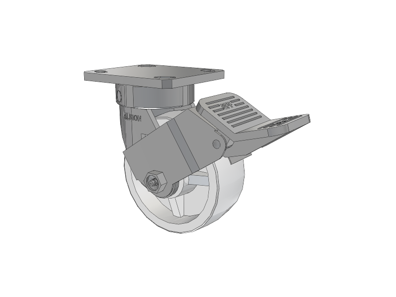 120 Series Top Plate Swivel Caster with 5 x 2 White Polypropylene RW - Polypropylene (Retort) Wheel and Stainless Steel Face Brake